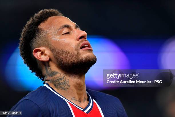 Neymar Jr of Paris Saint-Germain reacts during the UEFA Champions League Quarter Final Second Leg match between Paris Saint-Germain and FC Bayern...