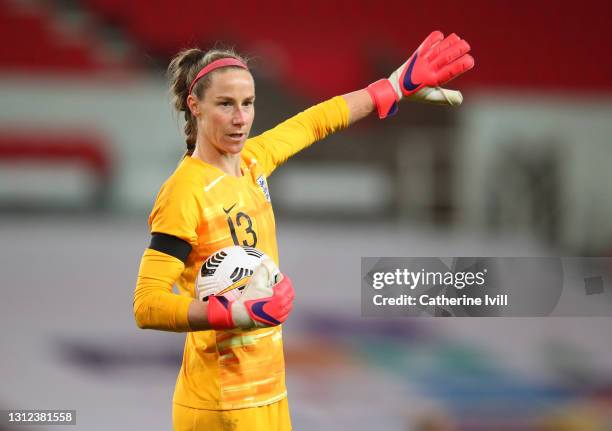 Karen Bardsley of England during the International Friendly match between England and Canada at Bet365 Stadium on April 13, 2021 in Stoke on Trent,...