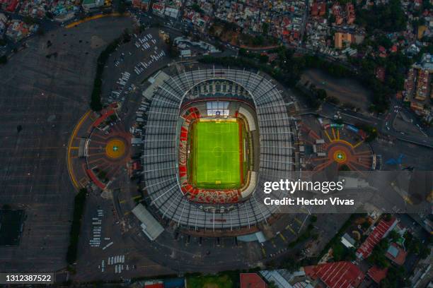 An aerial view of Azteca stadium before a second leg match between Cruz Azul and Arcahaie FC as part of Round of Sixteen of Concacaf Champions League...