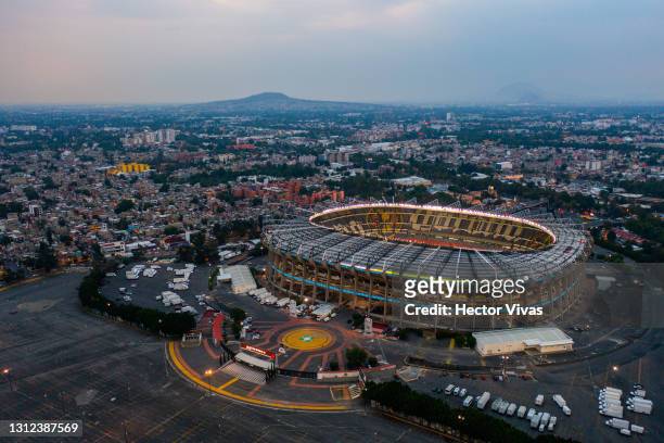 An aerial view of Azteca stadium before a second leg match between Cruz Azul and Arcahaie FC as part of Round of Sixteen of Concacaf Champions League...
