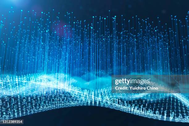 abstract binary big data wave and information line - linkedin next wave stockfoto's en -beelden