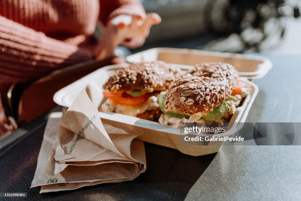 Woman eating street food