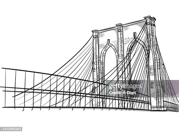 ilustraciones, imágenes clip art, dibujos animados e iconos de stock de puente de brooklyn - brooklyn bridge