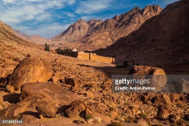 saint catherine's monastery at mount sinai at sunrise. egypt - st. catherine stock pictures, royalty-free photos & images