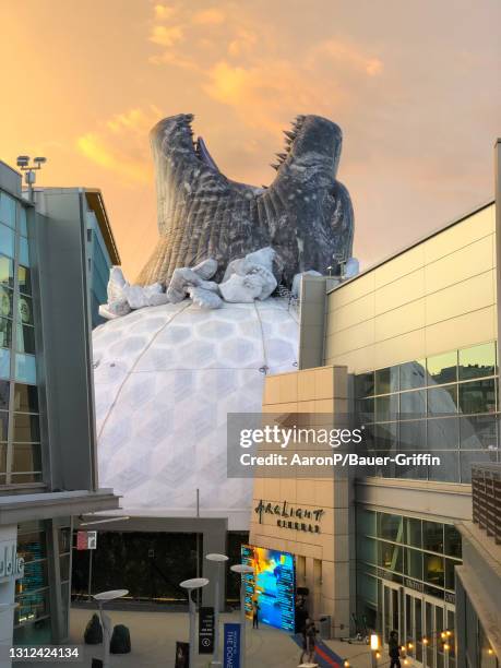 General view of the Cinerama Dome at Arclight Cinemas Hollywood, promoting the film 'Godzilla: King of the Monsters' on May 11, 2019 in Los Angeles,...