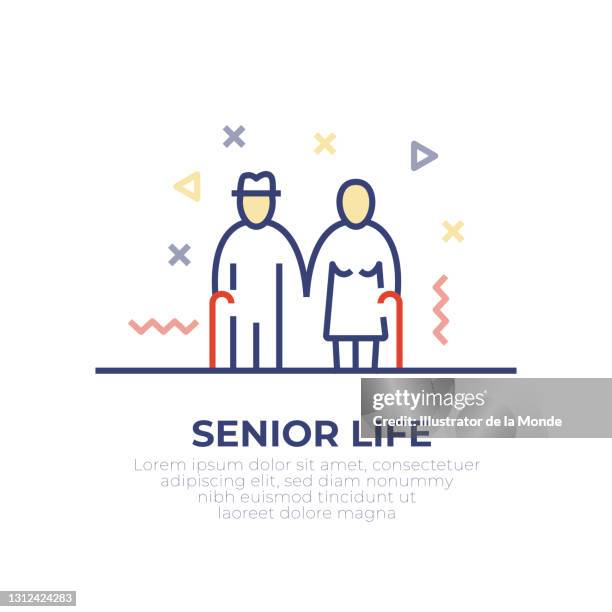 senior life outline icon - 70 79 years stock illustrations