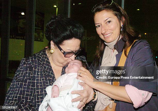 Spanish soprano Montserrat Caballe poses with her granddaughter Daniela , daughter of Montserrat Marti and Daniel Faidella on November 2, 2011 in...