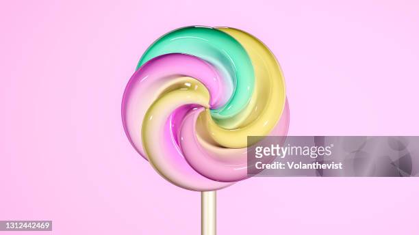 colorful 3d animation spinning wheel or lolipop on pink background - lollipop background stock pictures, royalty-free photos & images