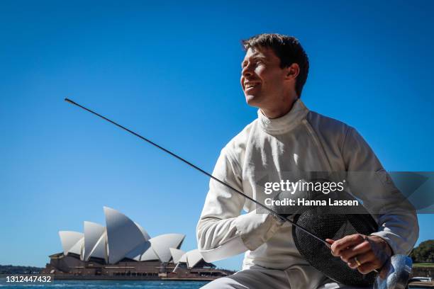 Edward Fernon poses during the Australian Olympic Committee 'Olympics Live' announcement at Tallawoladah Lawn on April 14, 2021 in Sydney, Australia.