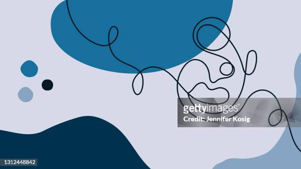 line art face illustration with blue abstract background - one line drawing abstract line art stock illustrations