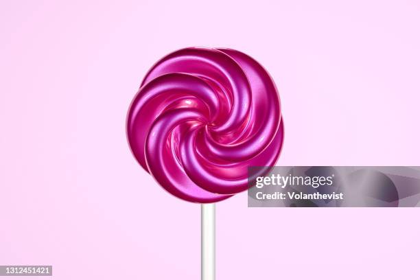 colorful glitter 3d animation spinning wheel or lolipop on pink background - lecca lecca foto e immagini stock