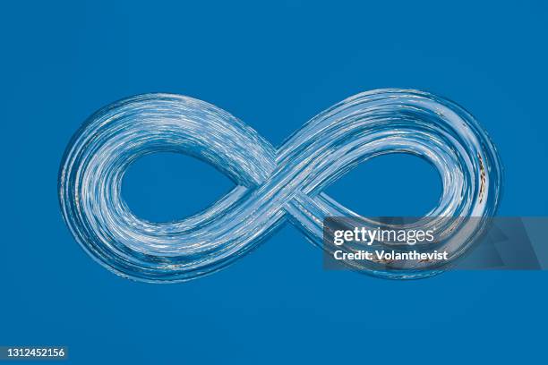 blue and white infinite symbol on candy texture 3d object on red background with copy space - infinity symbol stock-fotos und bilder