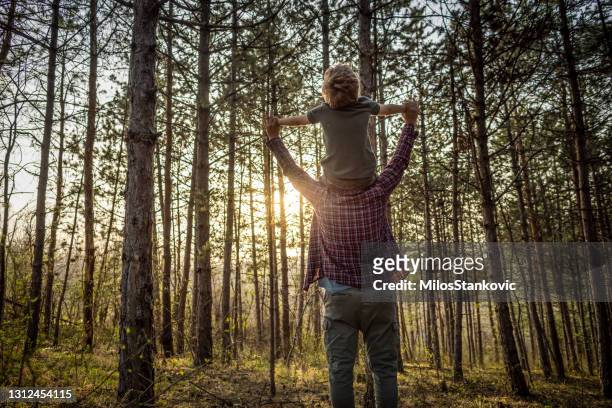 自然の中で父と息子 - 肩車 ストックフォトと画像