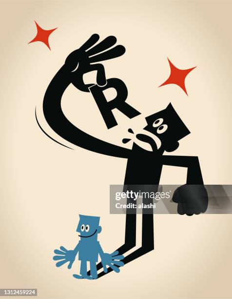 the businessman is smiling while his shadow is eating a south african rand currency sign - rand stock illustrations