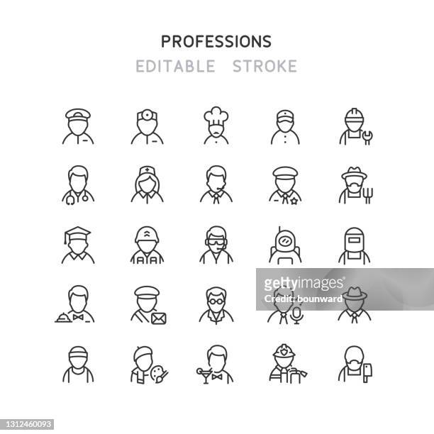 professions line icons editable stroke - armed forces stock illustrations
