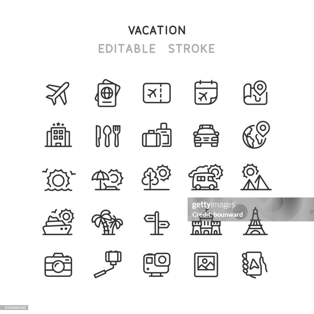 Travel & Vacation Line Icons Editable Stroke