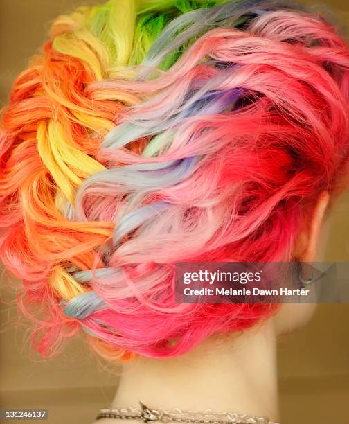 coloured hair - multi coloured hair stock pictures, royalty-free photos & images