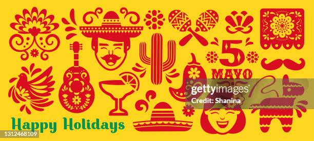 cinco de mayo icons banner - v1 - cinco de mayo stock illustrations