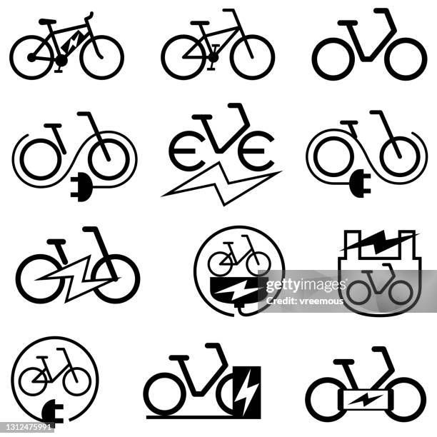 electric bicycle icon set - net zero uk stock illustrations