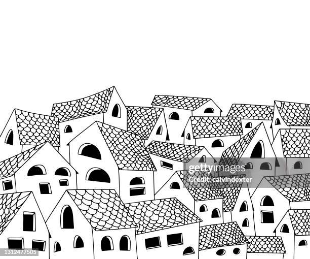 old town houses - medieval town stock illustrations