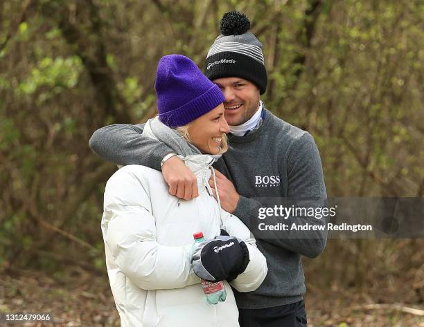 Martin Kaymer of Germany is pictured with Irene Scholz during practice for the Austrian Golf Open at Diamond Country Club on April 14, 2021 in...