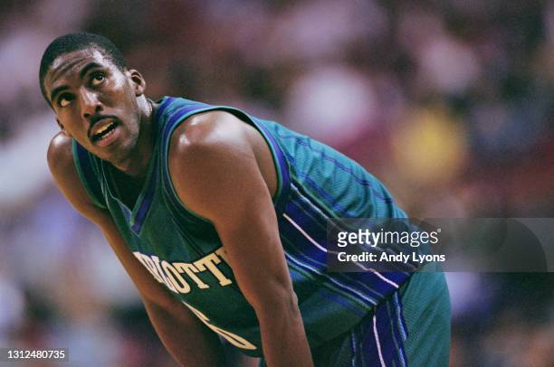 Eddie Jones, Shooting Guard and Small Forward for the Charlotte Hornets during the NBA Atlantic Division basketball game against the Orlando Magic on...