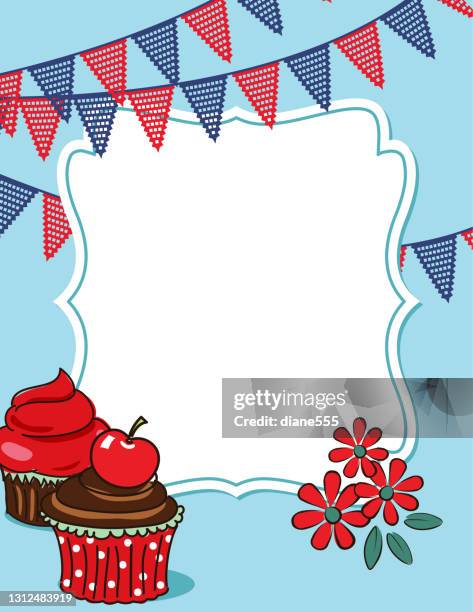cute cupcake party invitation template - birthday cupcake stock illustrations
