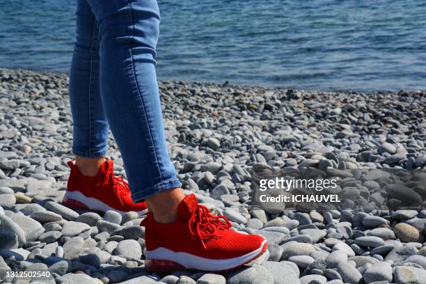 the red shoes france - red shoe stock pictures, royalty-free photos & images