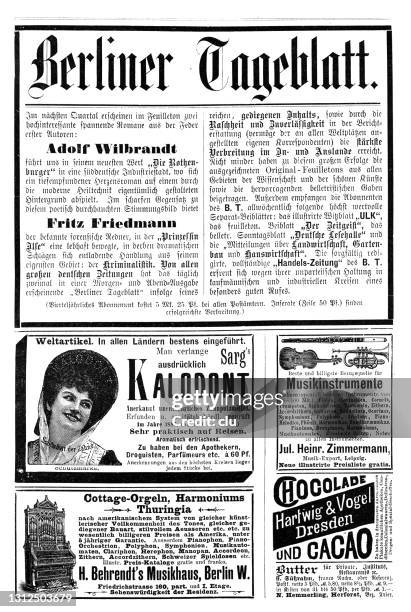 adversting page in german magazine 1894 including kalodont toothpaste - cocoa beans stock illustrations