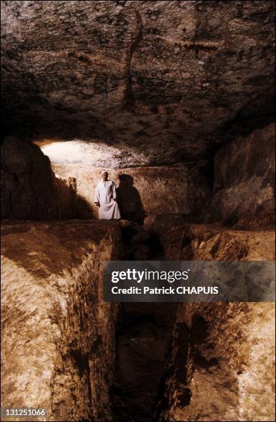 Pyramid of Kheops, inside an unfinished underground chamber, in Giza, Egypt in 2005.