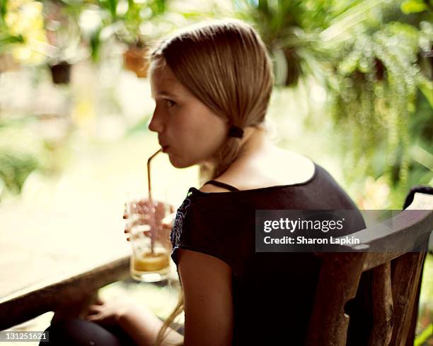 girl drinking smoothie - plat thai stock pictures, royalty-free photos & images