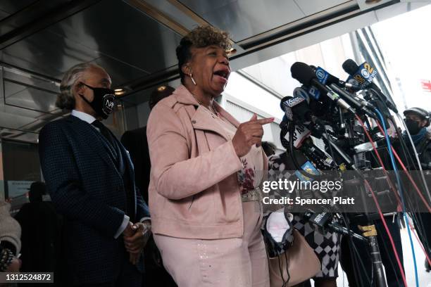 Gwen Carr, mother of Eric Garner, joins the Reverend Al Sharpton and Attorney Ben Crump and numerous members of the "Mothers of the Movement" during...
