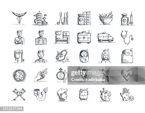 Medical Hand Drawn Line Icon Set and Sketch Design Medical Hand Drawn Line Icon Set and Sketch Design