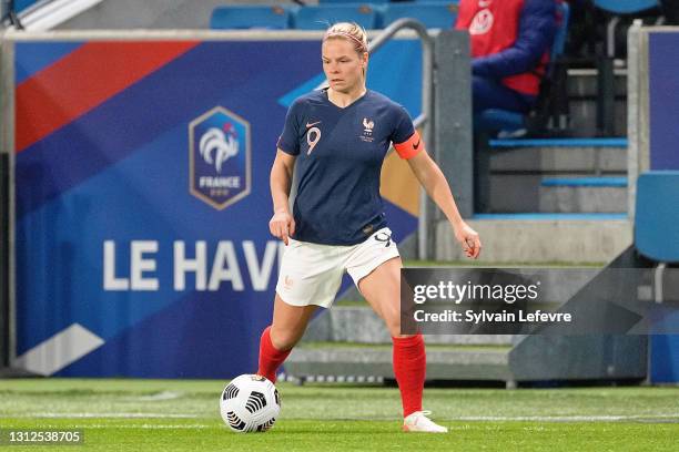 Eugenie Le Sommer of France in action during the International women friendly match between France and United States on April 13, 2021 in Le Havre,...