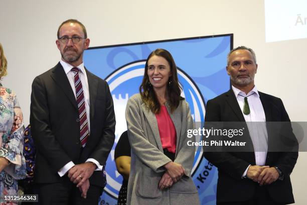 New Zealand Prime Minister Jacinda Ardern and Health Minister Andrew Little visit teachers and students at the Homai School in Manurewa on April 15,...