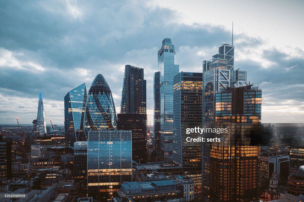 The City of London Skyline at Night, United Kingdom
