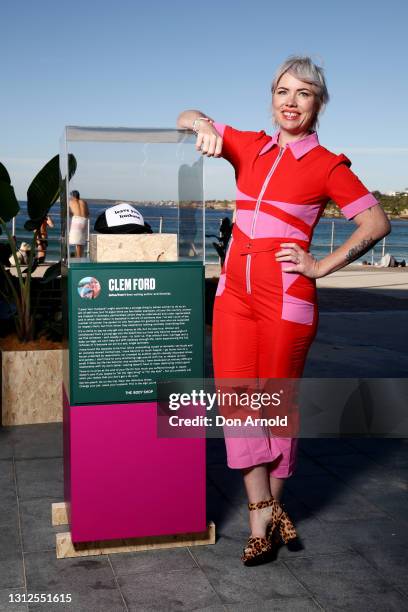 Feminist writer, speaker and broadcaster Clementine Ford poses in front of her self-love object during the launch of the Museum of Self Love on April...