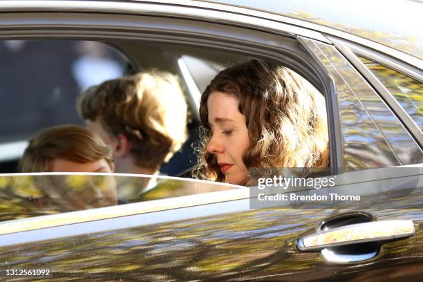 Bianca Spender, daughter of Carla Zampatti, is seen following the State Funeral for Carla Zampatti at St Mary's Cathedral on April 15, 2021 in...