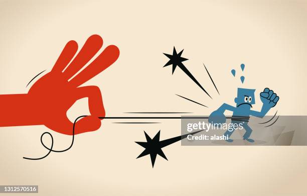 der geschäftsmann wird mit einem seil gefesselt, das von einer riesigen hand gehalten wird - weakness stock-grafiken, -clipart, -cartoons und -symbole