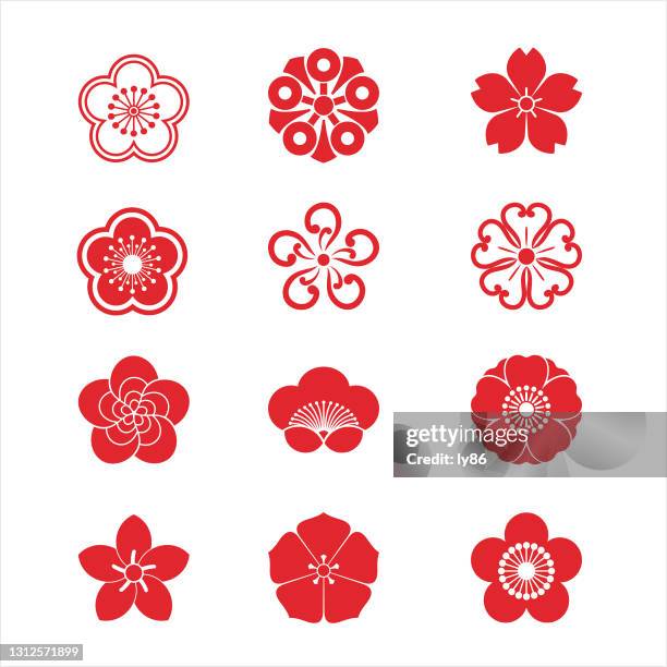 cherry blossom icons 04 - peach blossom stock illustrations