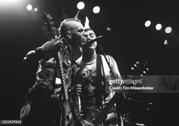 Tim Armstrong and Lars Frederiksen of Rancid perform at The Fillmore on December 11, 1995 in San Francisco, California.