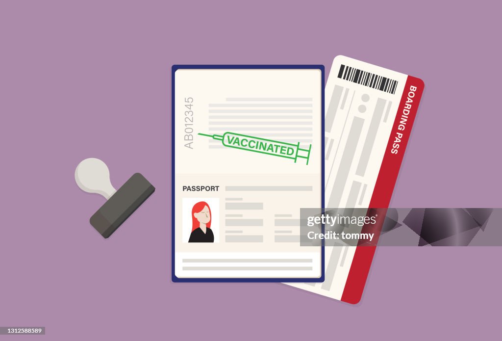 Passport with a vaccinated stamp