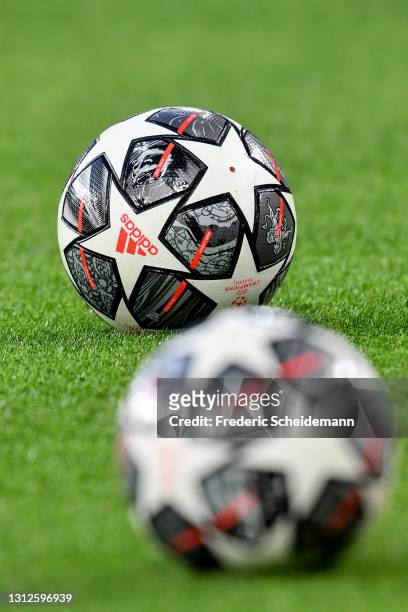 General view of a Adidas Finale 21 20th Anniversary match ball prior to during the UEFA Champions League Quarter Final Second Leg match between...