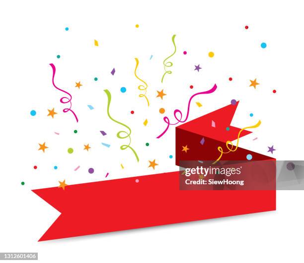 stockillustraties, clipart, cartoons en iconen met de banner van de viering - confetti