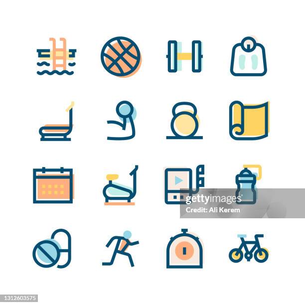 fitness icon set - green studio background stock illustrations