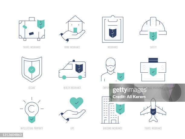 insurance icon set - lost luggage stock illustrations