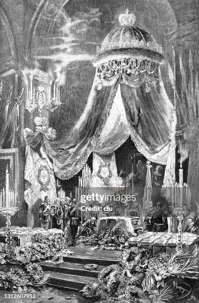 st. petersburg, burial of the body of emperor alexander iii in the peter and paul cathedral - peter and paul cathedral st petersburg stock illustrations