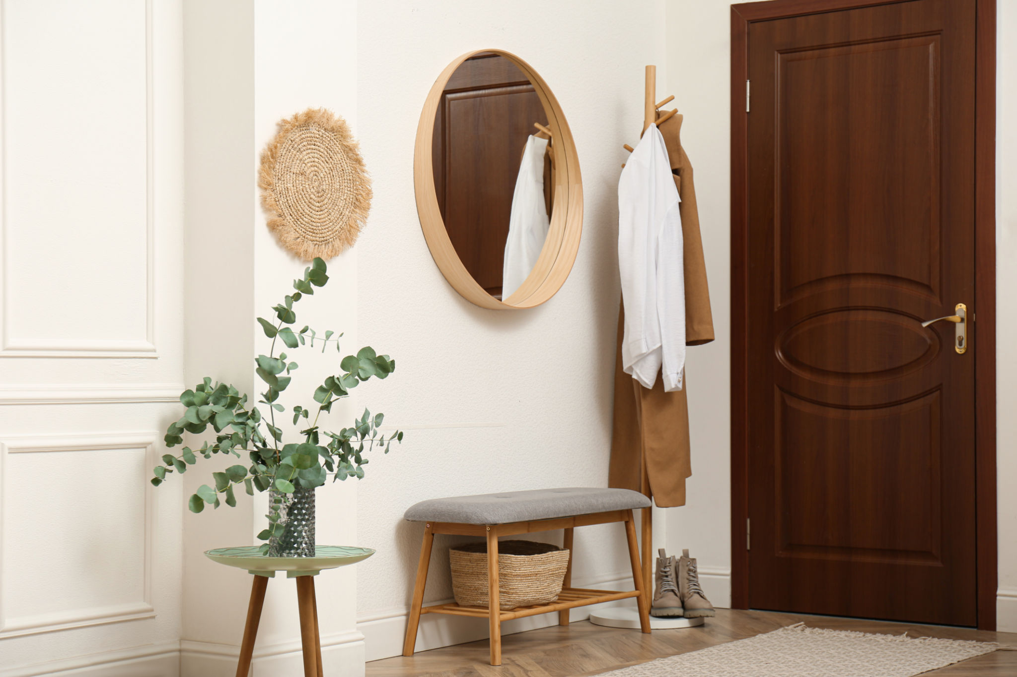 Light hallway with stylish furniture. Interior design Light hallway with stylish furniture. Interior design