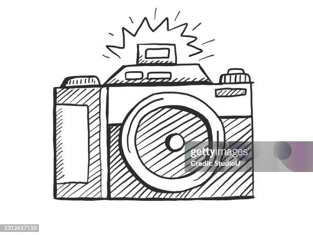 hand drawn sketch of camera - camera picture stock illustrations