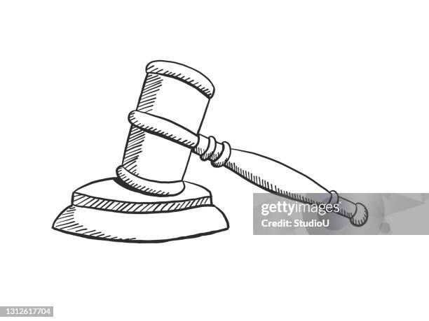 gavel hand drawn sketch - auction stock illustrations